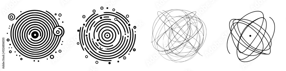 Poster intricate patterns showcasing abstract designs with concentric circles and spirals in black and whit