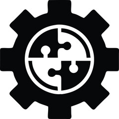 Minimalist gear and puzzle icon representing problem-solving