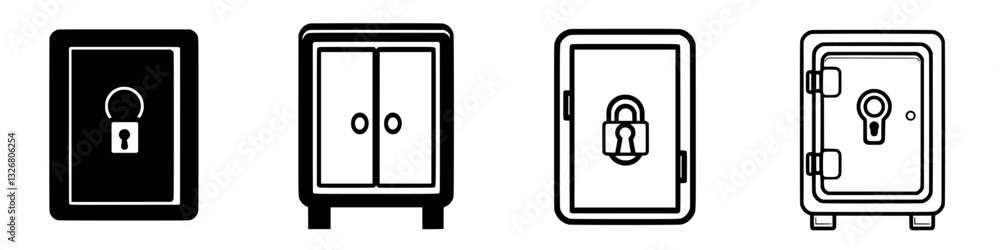 Poster different types of safes and cabinets used for storing valuables securely
