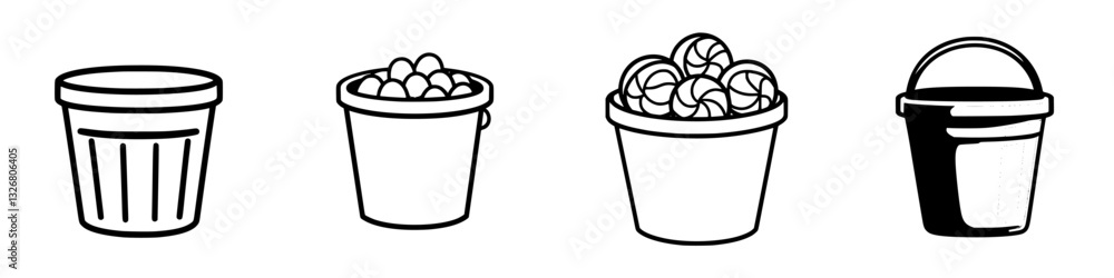 Poster Different types of simple buckets and containers displayed in a minimalist design