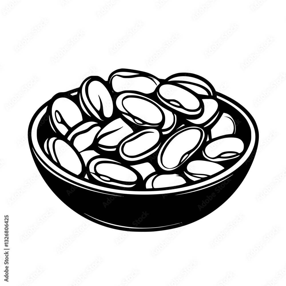 Poster bowl filled with assorted beans displayed in a minimalist black and white style on a plain backgroun