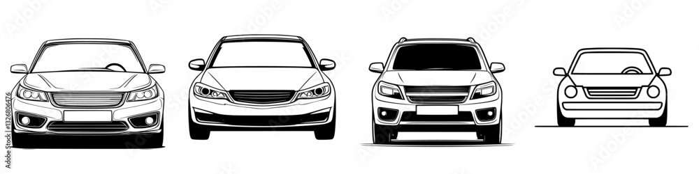 Poster front views of different car designs showcasing unique features and styles during a design presentat