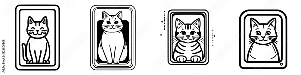 Poster Different styles of cat illustrations in varying frames showcasing playful expressions and unique traits