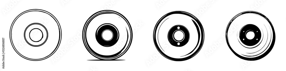 Poster different designs of circular shapes representing wheels or disks on a white background showcasing d