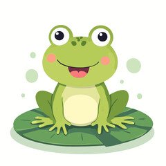 Obraz premium Cartoon Green Frog on Lily Pad Smiling happily