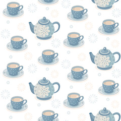 Pattern with blue teapot and cup