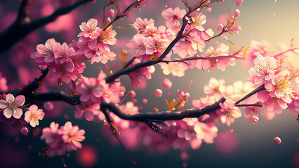 Obraz premium Background hyper realistic colorful Cherry blossom beautiful wallpaper hd best quality image