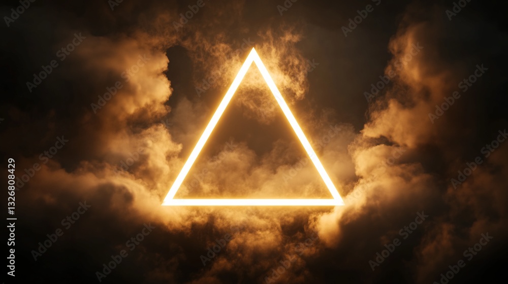 Poster illuminated triangle within amber clouds