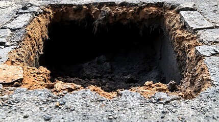Road Pavement Hole, Damaged Asphalt, Urban Infrastructure