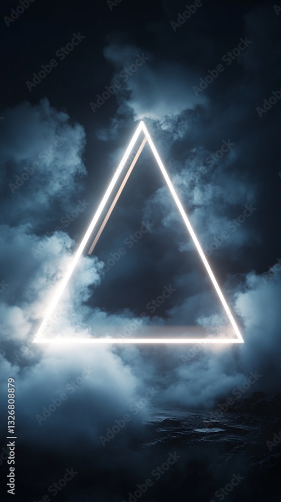 Poster illuminated triangular frame in cloudy landscape