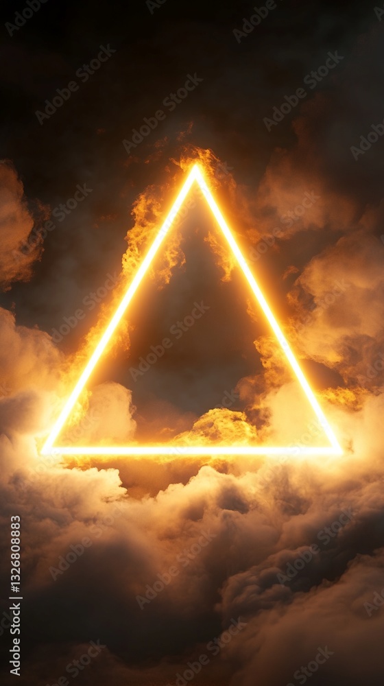 Poster illuminated triangular frame in cloudy sky