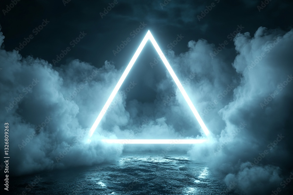Poster illuminated triangular frame in smoky environment