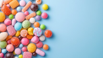 Obraz premium Colorful assortment of candies on a blue background