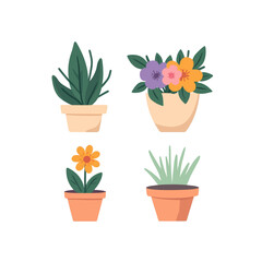 Four potted plants flat vector illustration