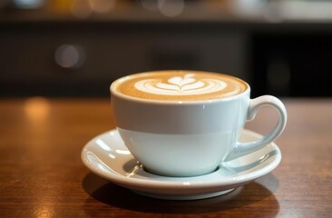 Obraz premium Enjoying a beautifully crafted latte art in a cozy café setting