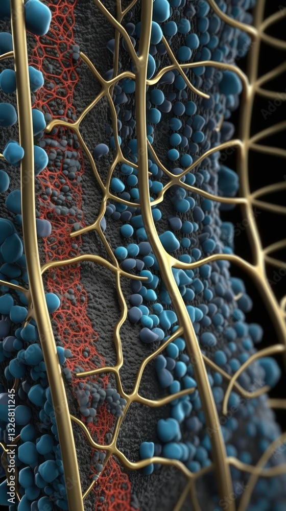 Poster highly detailed 3d animation of cell membrane with embedded proteins fluid simulation