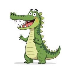 Happy green cartoon alligator standing upright