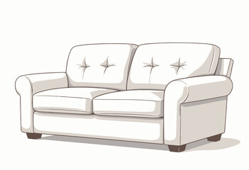 Illustration of a White Tufted Two-Seater Sofa