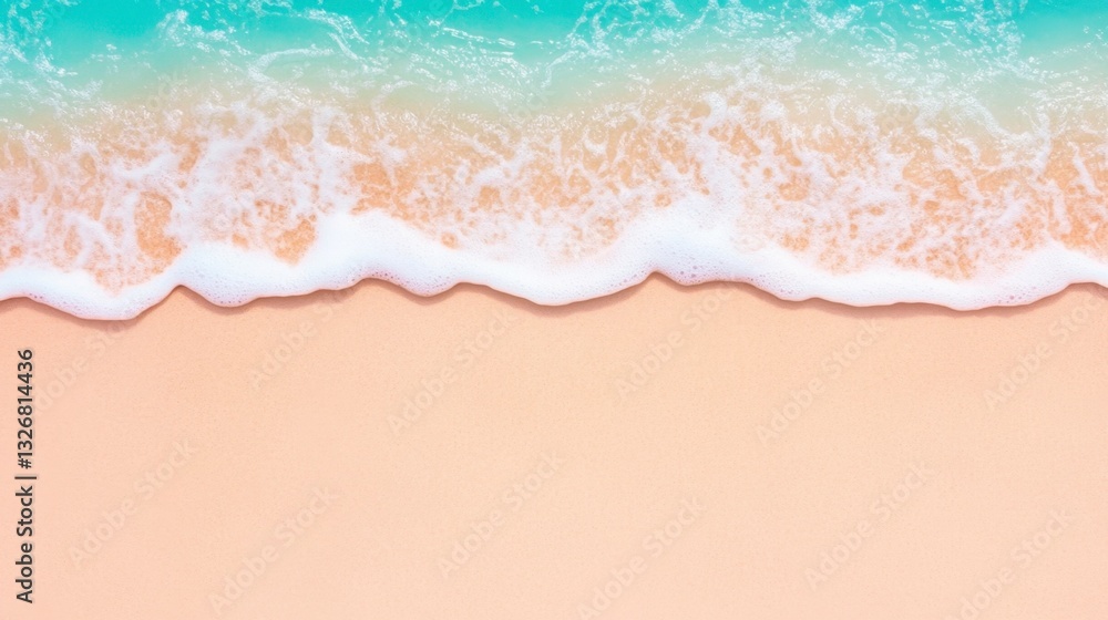 Poster soft waves gently lapping on a sandy beach, creating a tranquil and serene atmosphere. the image fea