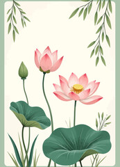 Pink Lotus Flower Floral Arrangement with Green Leaves