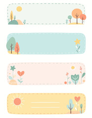 Fototapeta premium Playful pastel banners with nature elements set of four