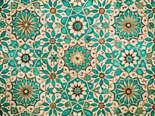 Elegant Teal Beige Floral Tile Pattern Vintage Moroccan Design