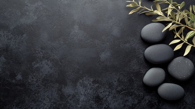 Black stone with grey cement texture, clean and minimal flat lay composition, conveying simplicity and modern elegance.