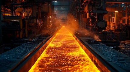 Fototapeta premium Molten Metal Flowing in a Foundry Hot and Industrial