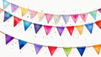 Obraz premium Hanging triangle garlands. Carnival party flags. Vector illustrations set