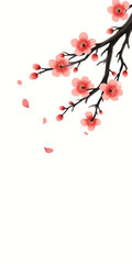 Watercolor Cherry Blossom Branch with Falling Petals