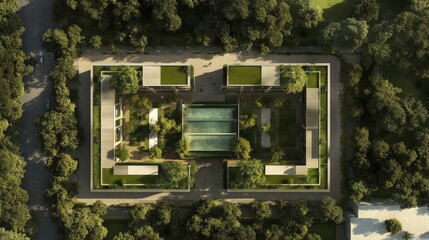 A detailed layout of an eco-friendly residential complex with natural cooling solutions