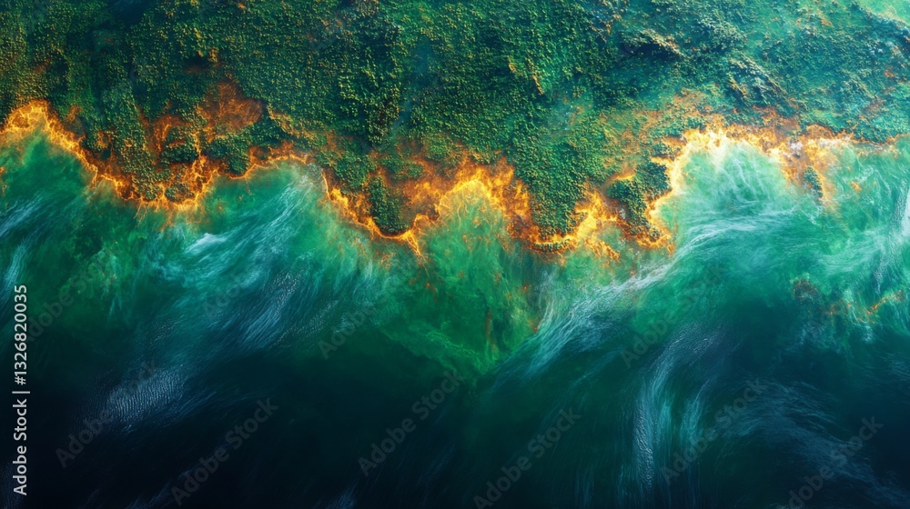 Poster satellite technology captures real-time data on coastal regions, revealing intricate patterns of wat