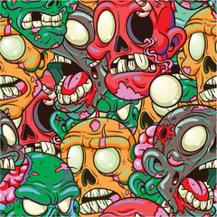 Seamless colorful yelling zombie pattern. Vector clip art illustration with simple gradients. Some elements on separate layers.
