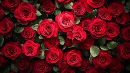 Obraz premium red roses background, floral wallpaper, top view