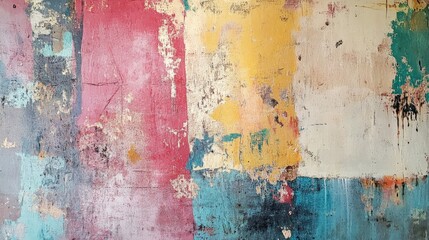 Abstract colorful painted wall with textured layers and vibrant hues