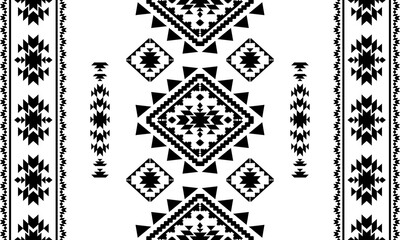 Fototapeta premium Southwest Aztec geometric Native American Mexican Navajo tribal ethnic boho indian texture ornament seamless pattern fabric black and white design vector for textile printing blanket rug carpet 
