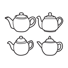 four teapots vector black and white simple
