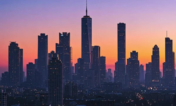 chicago skyline at sunset