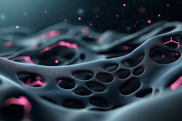 Abstract Cellular Structure with Pink and Black Textures in 3D