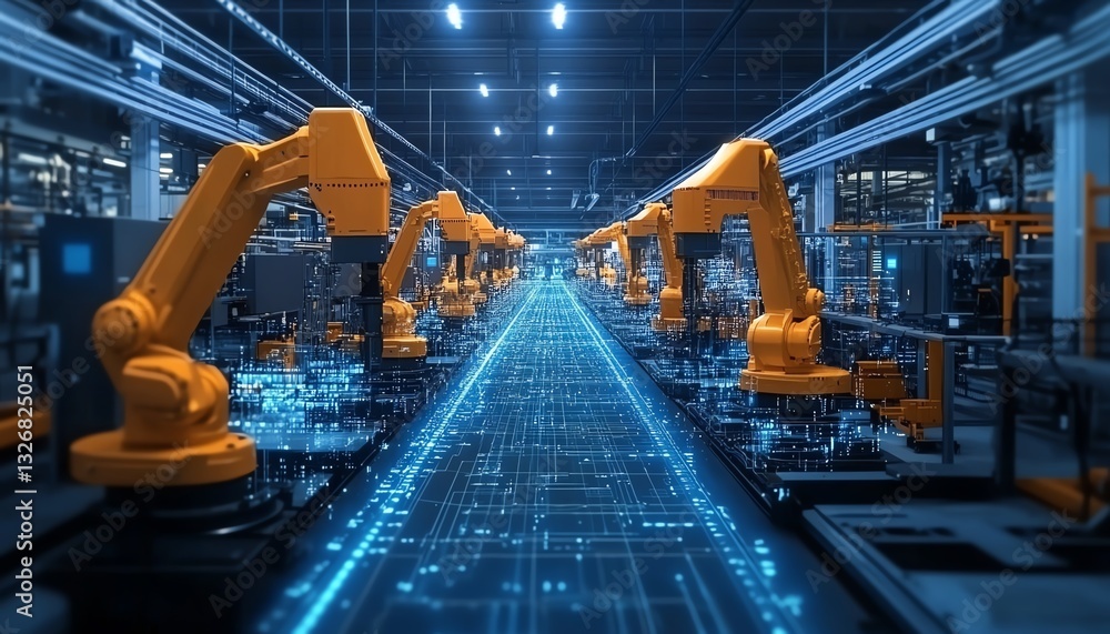 Poster automated factory robotic assembly line