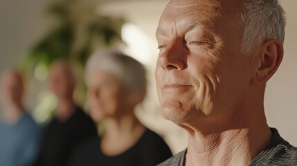 A group of seniors practicing gentle stretching exercises in a wellness center