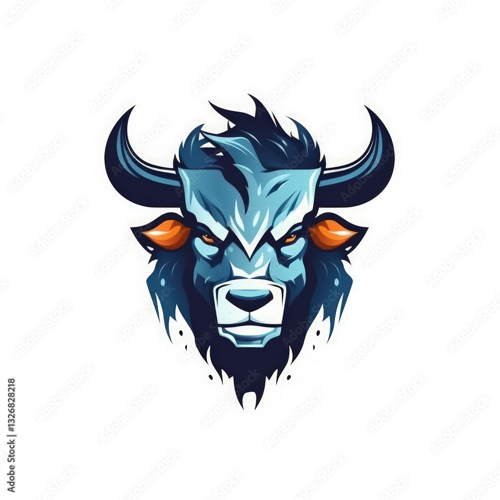Poster isolated simple bull logo with double exposure creative elements in white no text
