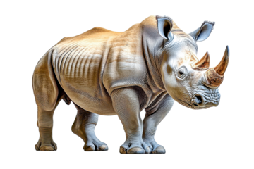 white rhinoceros - powerful mammal on white background