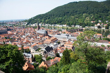 Obraz premium Aerial view landscape and cityscape of Heidelberg old town from Heidelberg Castle at Heidelberg in Baden-Wurttemberg, Germany