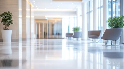Fototapeta premium Modern office lobby with clean design, conveying simplicity and professionalism in a serene workspace. 