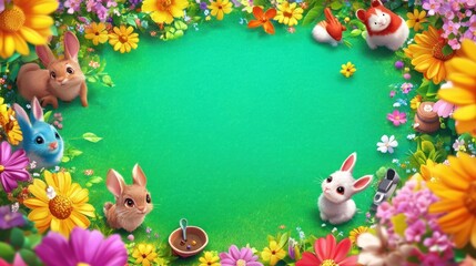 Fototapeta premium Cute rabbits in a floral garden