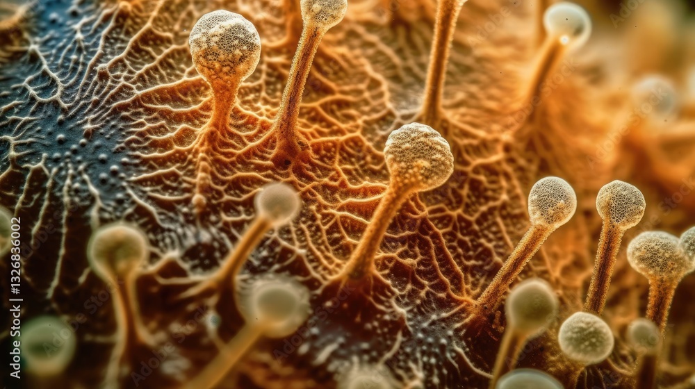 Poster microscopic view of candida auris fungus under laboratory microscope with clean lines and neocentric