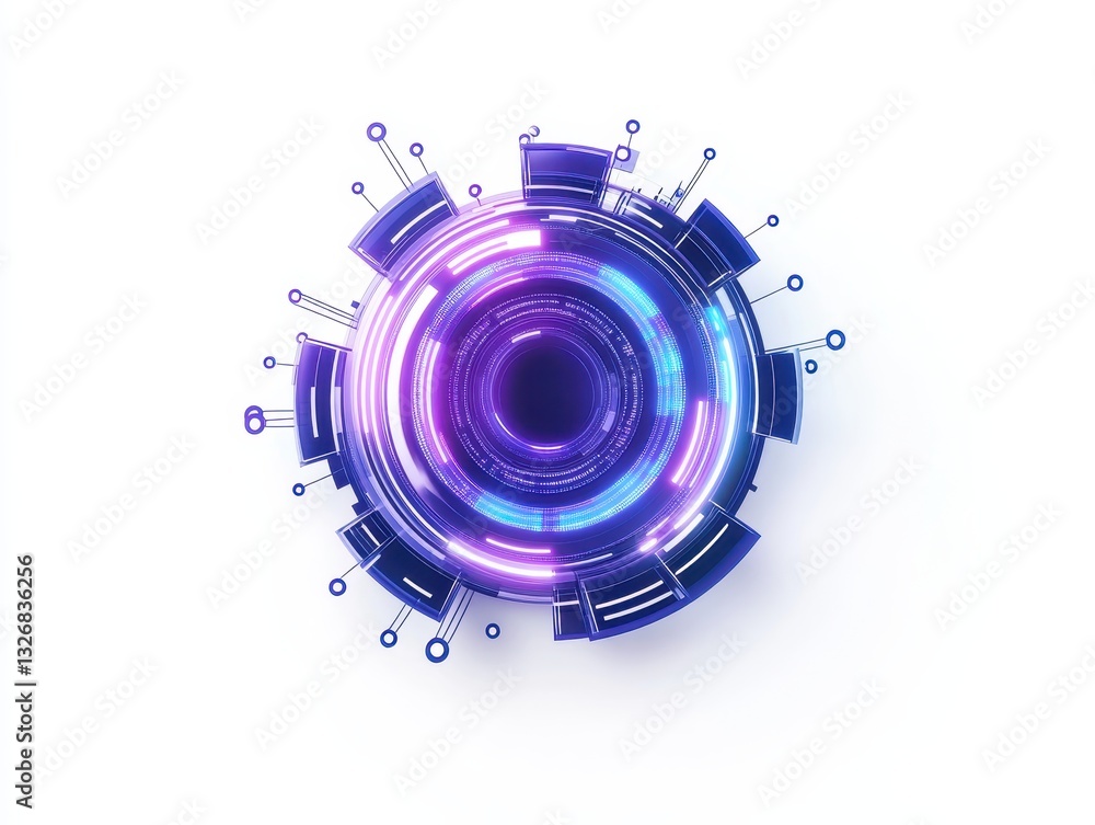 Poster futuristic circular technology design with vibrant lights and abstract elements