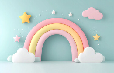 a simple rainbow clipart with pastel colors, white background, and no shadow or detail on the outside of it