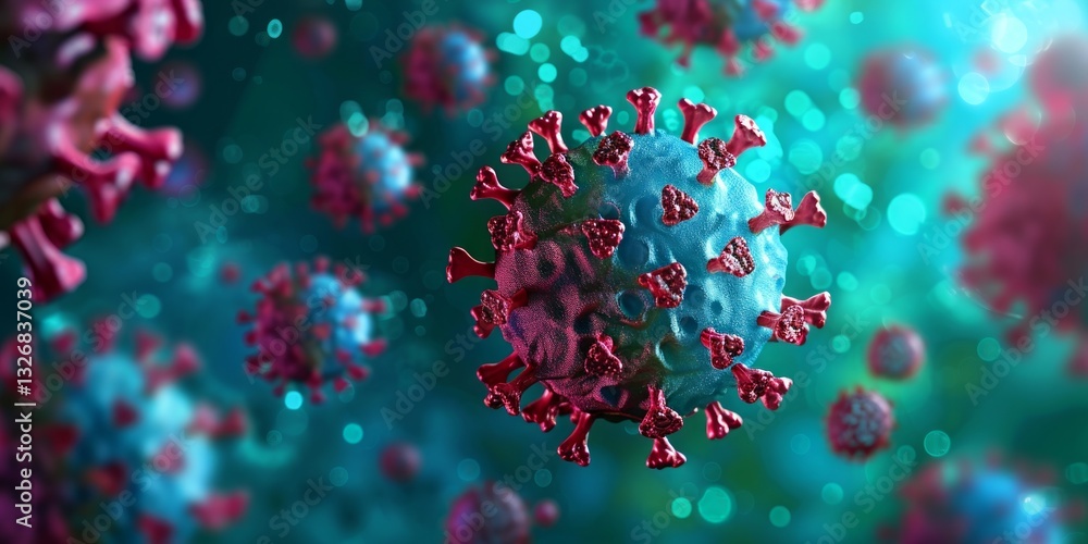 Aufkleber microscopic view of floating virus cells and virus particles in a modern laboratory background